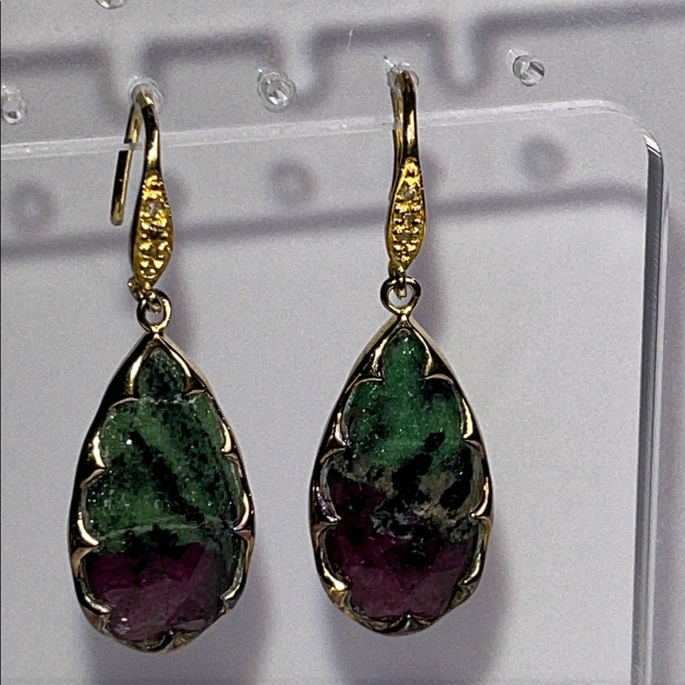 Ruby Zoisite 925 Tear Drop Earrings - image 2